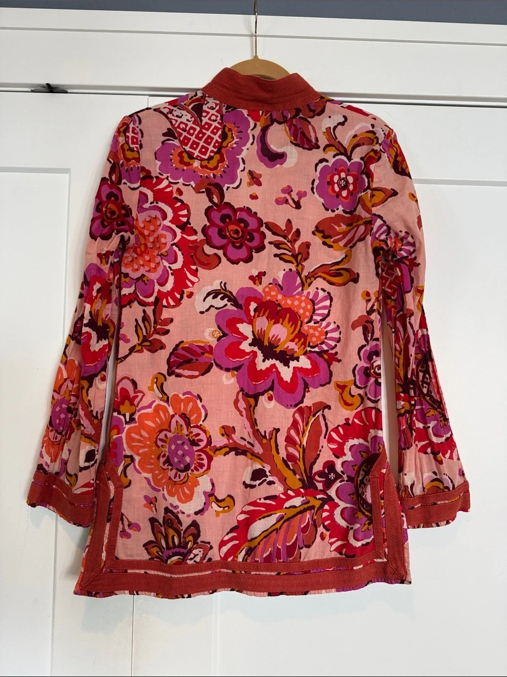 Tory Burch Pink and Coral Floral V-Neck Tunic
